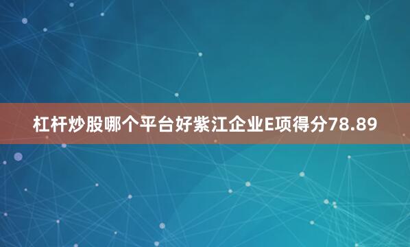 杠杆炒股哪个平台好紫江企业E项得分78.89